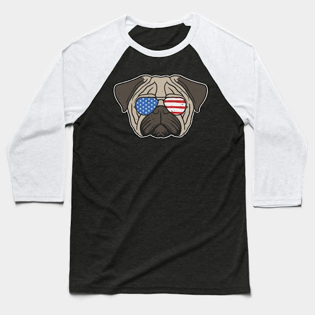 Cute Pug American Flag Dog T-Shirt 4th of July Patriotic Shirt United States Gift Baseball T-Shirt by Shirtbubble